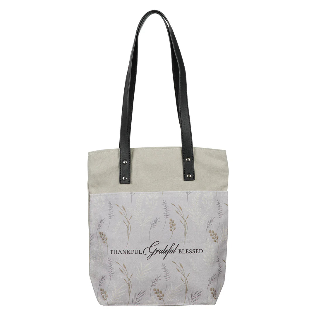Thankful Grateful Blessed Cotton Canvas Tote Bag