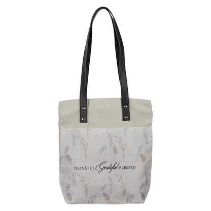 Thankful Grateful Blessed Cotton Canvas Tote Bag