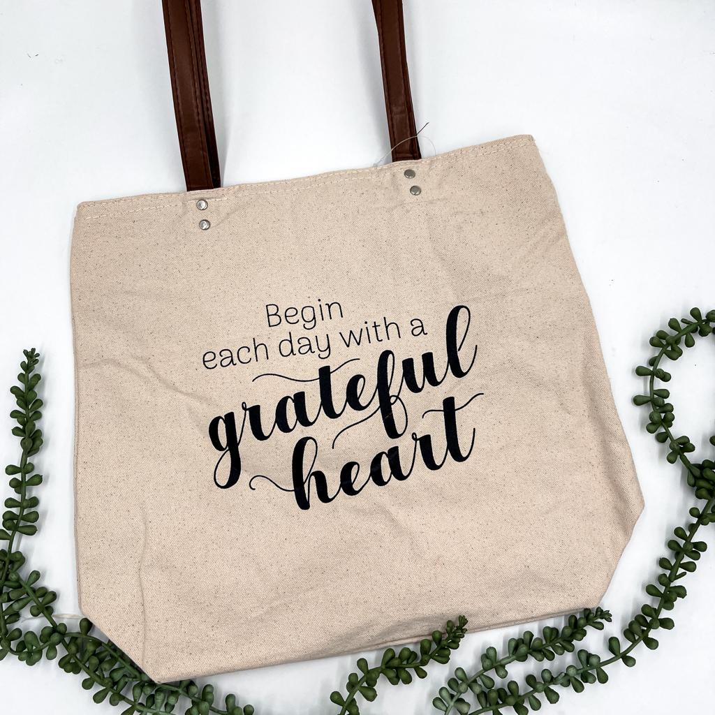 Begin Each Day With A Grateful Cream Canvas Tote Bag